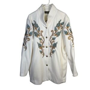Bob Mackie Wearable Art Embroidered Button Front Fleece Jacket Coat Size XL NWT